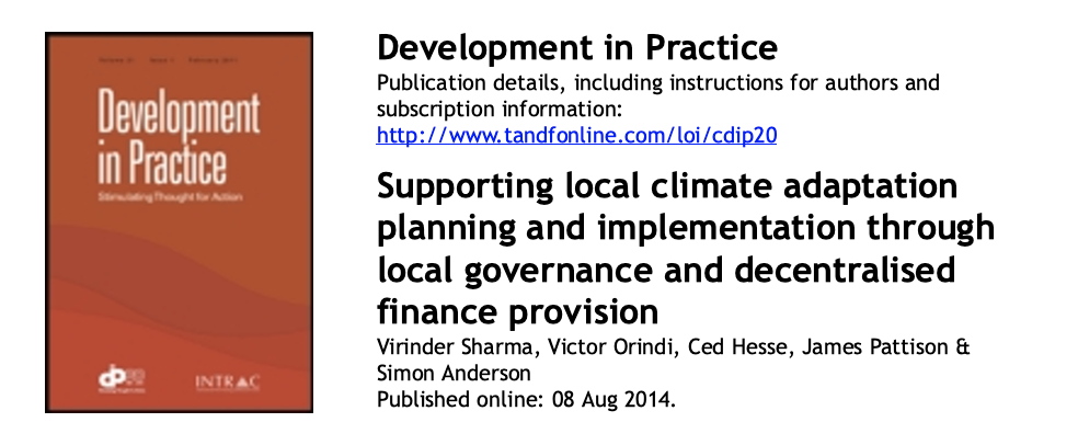 Development in practice: Supporting local climate adaptation planning and implementation through local governance and decentralized finance provision.