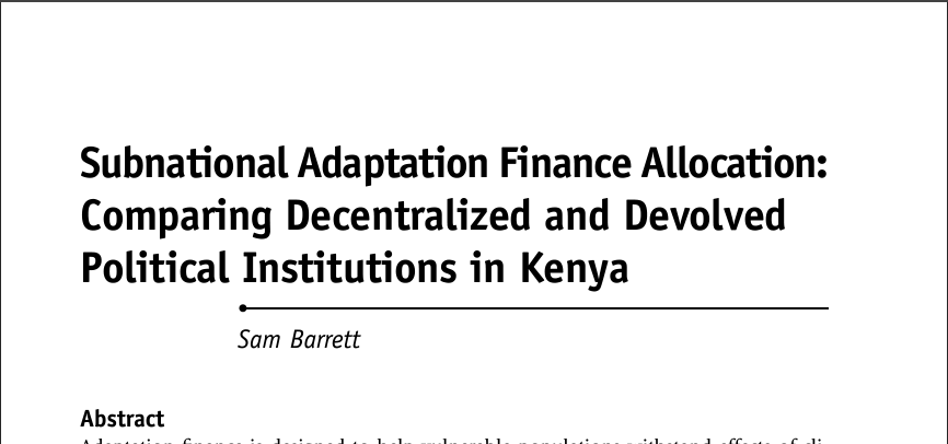 Subnational finance allocation: Comparing decentralized and devolved political institutions in Kenya