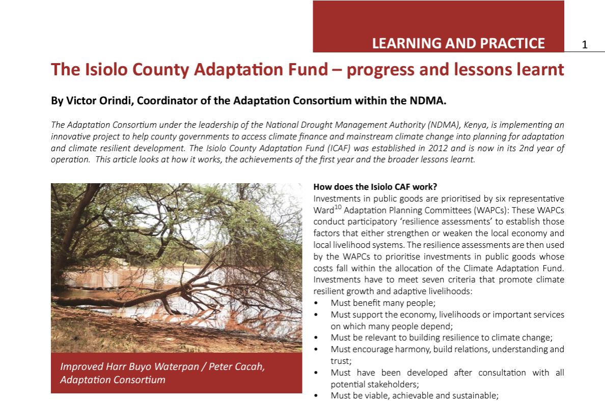 The Isiolo County adaptation fund – Progress and lessons learnt