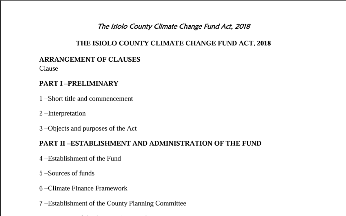 Isiolo County Climate Change Fund Act 2018
