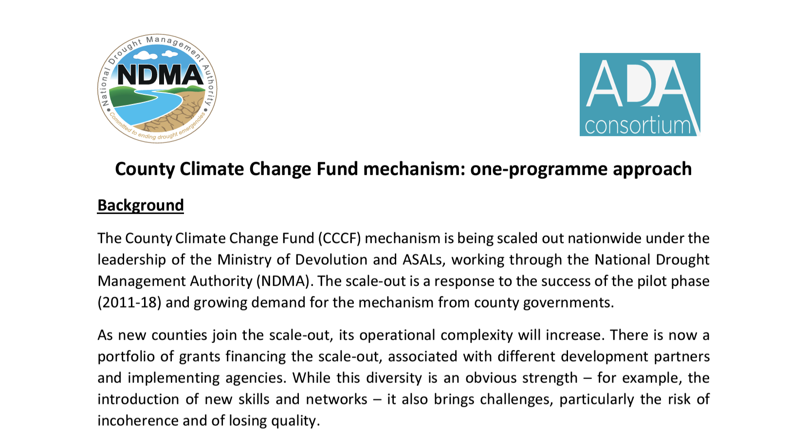 CCCF Mechanism one programme approach