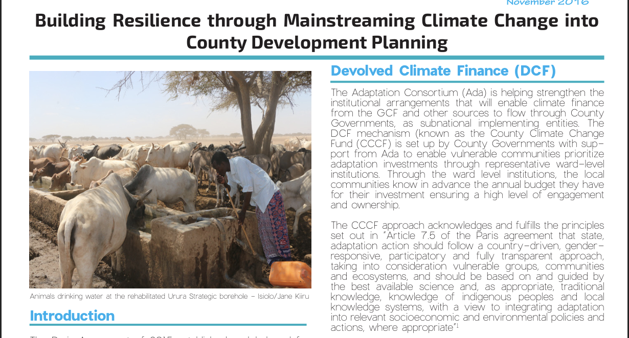 Building Resilience through Mainstreaming Climate Change into County Development Planning