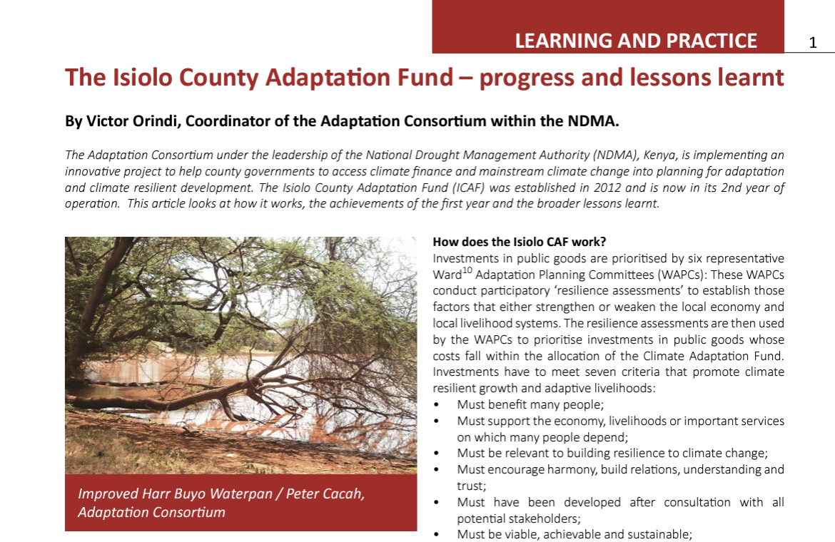 The Isiolo County adaptation fund – Progress and lessons learnt