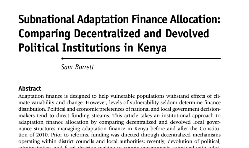 Subnational finance allocation: Comparing decentralized and devolved political institutions in Kenya