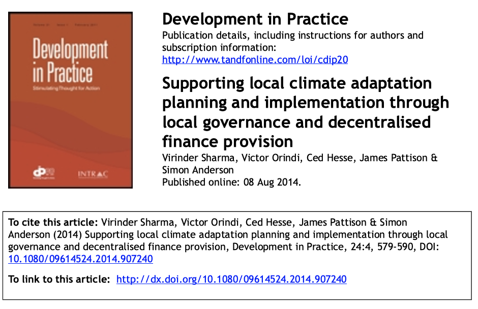 Development in practice: Supporting local climate adaptation planning and implementation through local governance and decentralized finance provision.