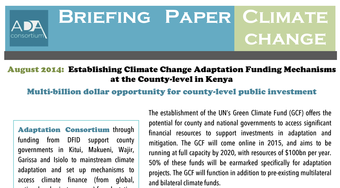 Establishing climate change adaptation funding mechanisms at the county level in Kenya
