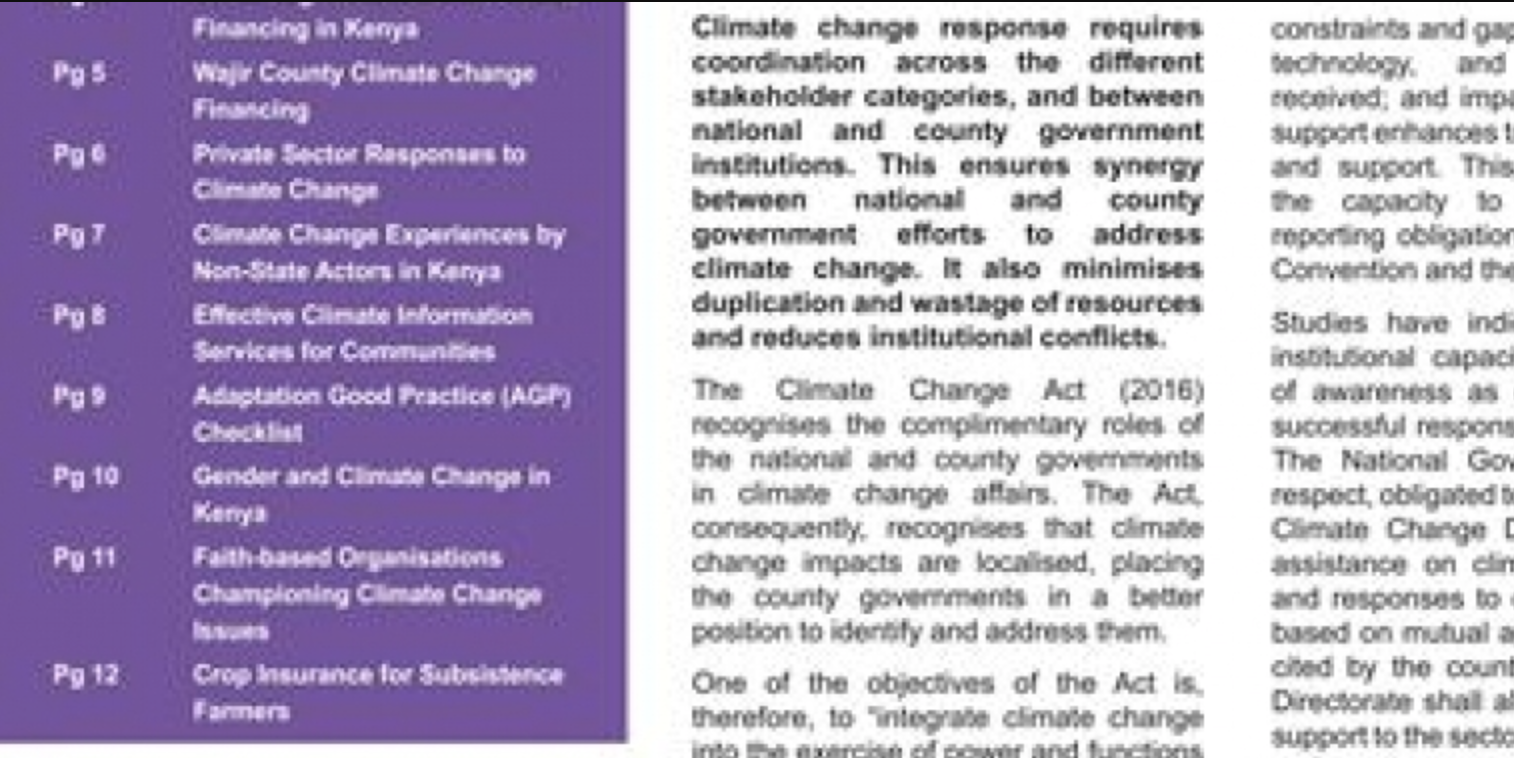 Joto afrika special issue. Low emission and climate change adaptation actions: linking counties through devolved climate finance